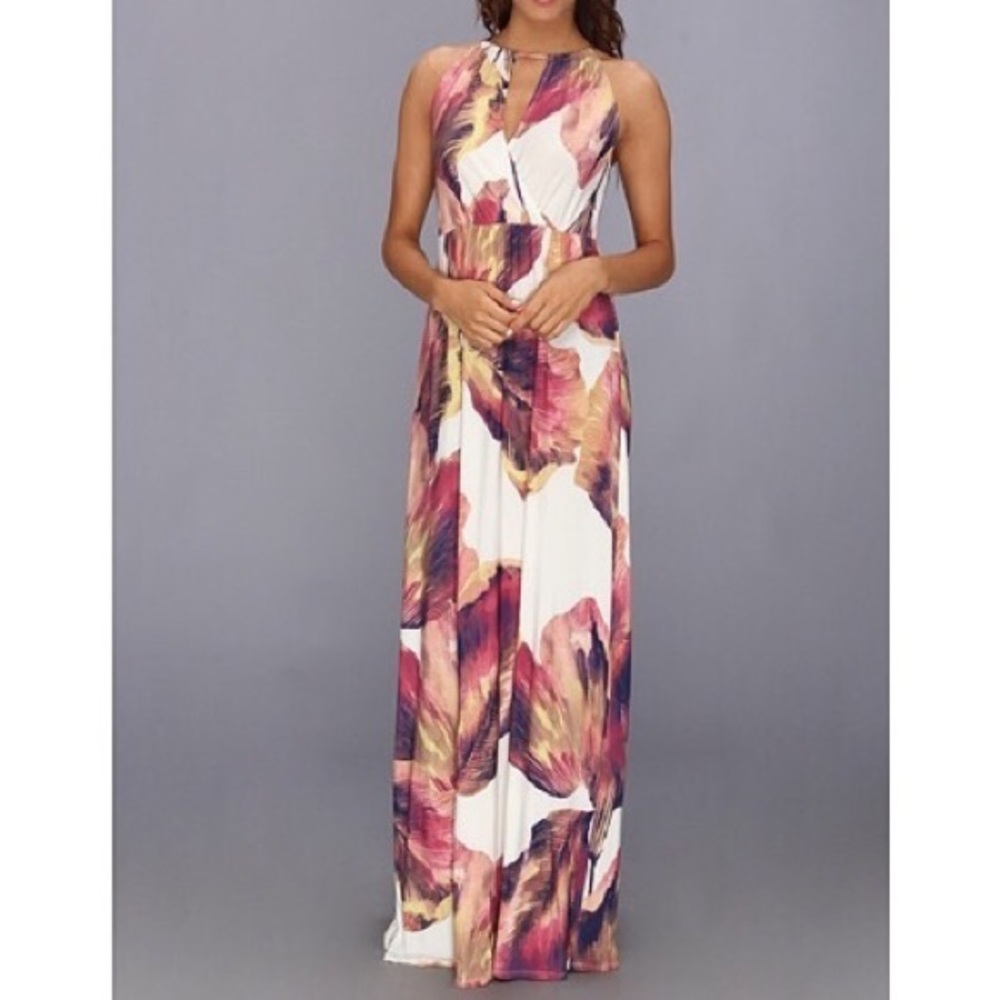 London Times Sleeveless Floral Print Maxi Dress